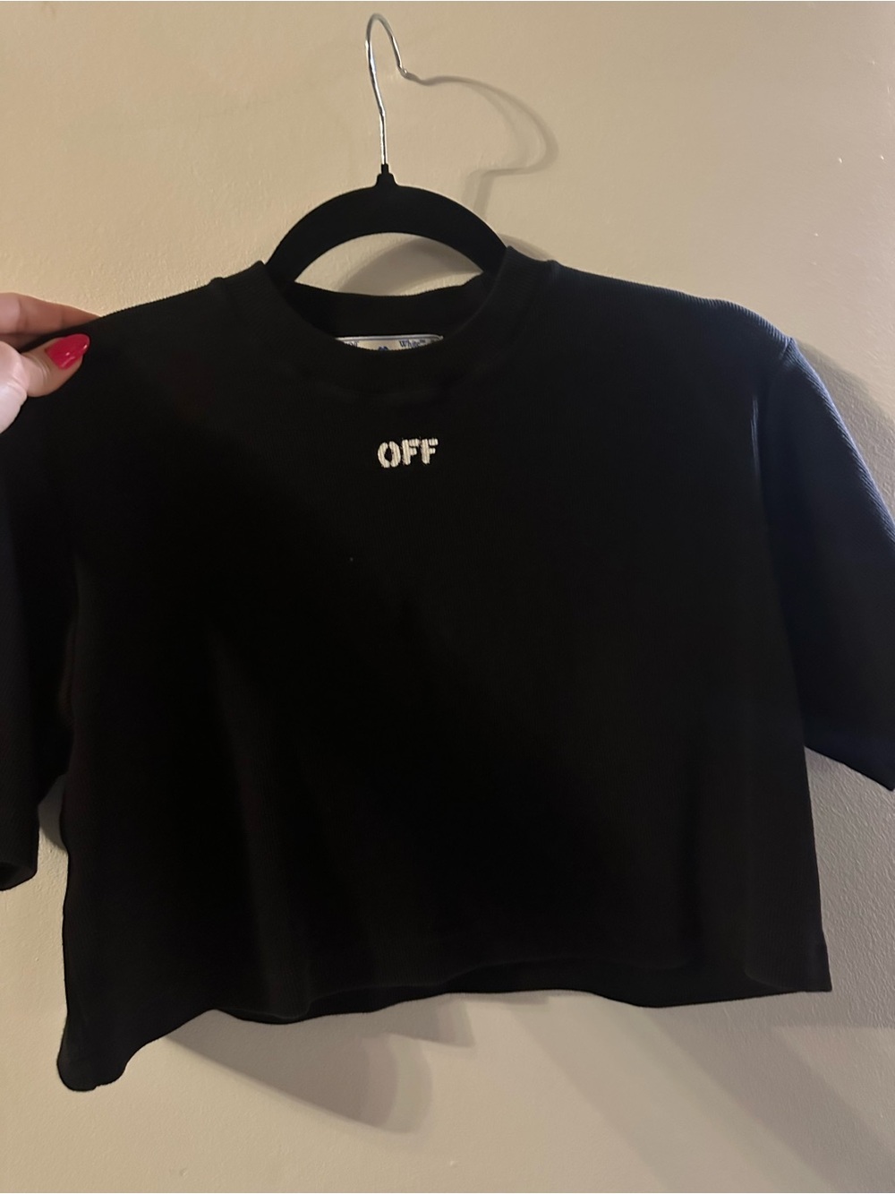 Off-White Black Cropped Tee with White "OFF" Logo
